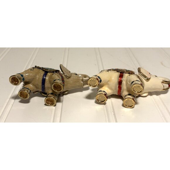 2 Bejeweled Elephants Enameled Metal & Austrian Crystal Trinket Boxes - Picture 9 of 10